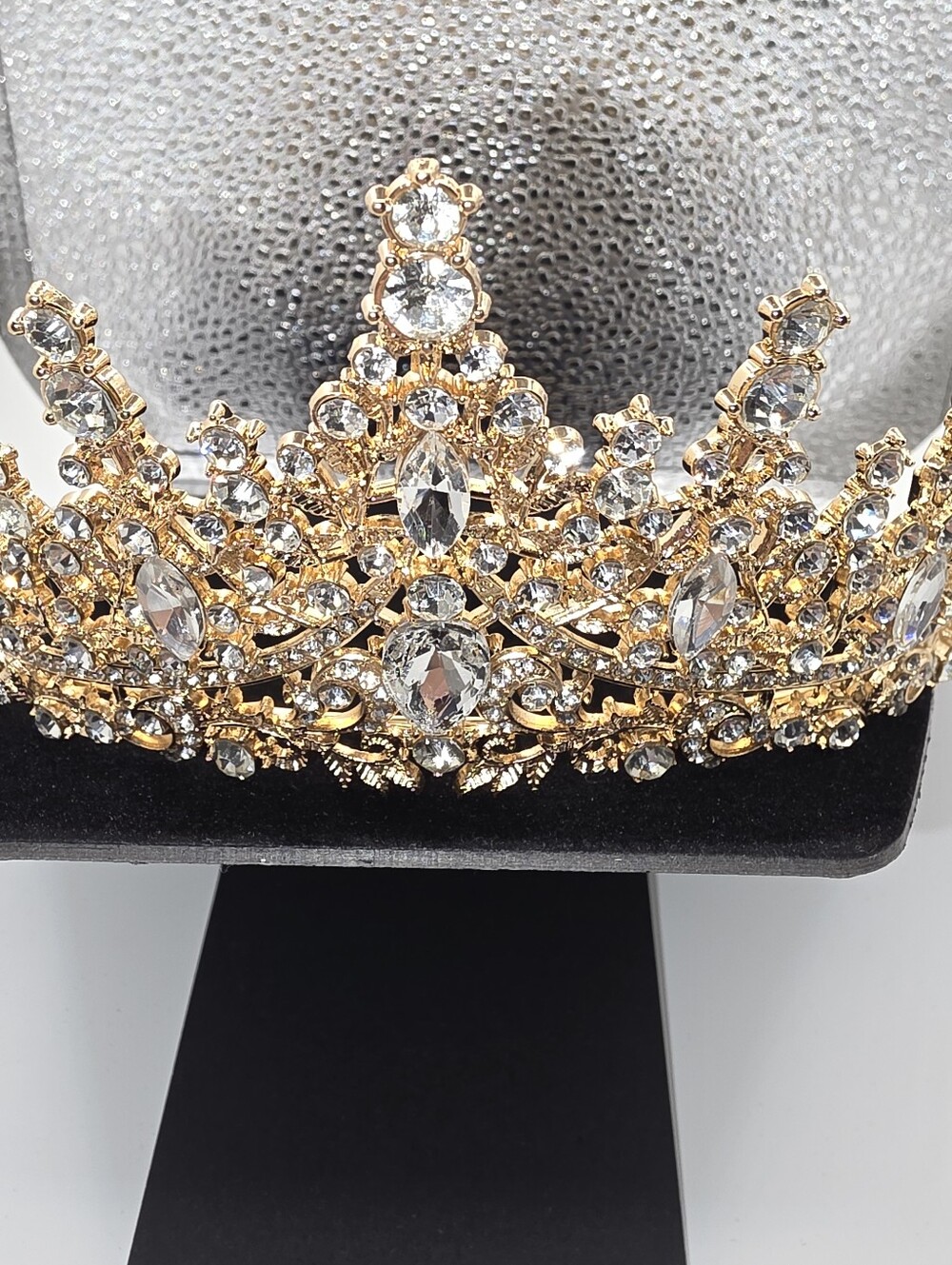 Gold Crystal Crown  Pageant Bridal Quinceañera  Sparkling Rhinestone Tiara - Picture 3 of 13